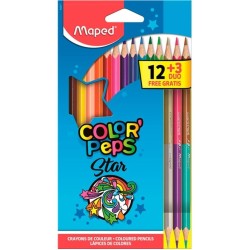 Lápis de Cor Maped Color’Peps - 12 Cores + 3 Bicolor