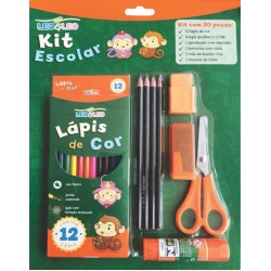 Kit Escolar Lápis 12 Cores Leonora - 20 Peças