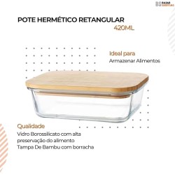 Pote Hermético com Tampa de Bambu Retangular 420ml - Lehaví