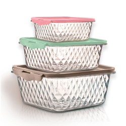Kit 3 Potes Quadrados De Plástico Com Trava E Cores Sortidas