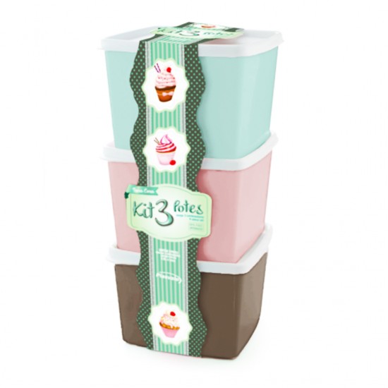 Kit Potes De Plástico 3 Peças 800ml Kit Potes De Plástico 3 Peças 800ml