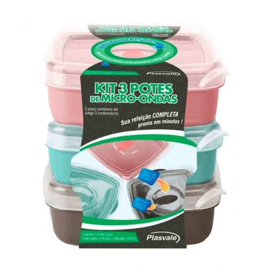 Kit Potes De Plástico 3 Peças Kit Potes De Plástico 3 Peças