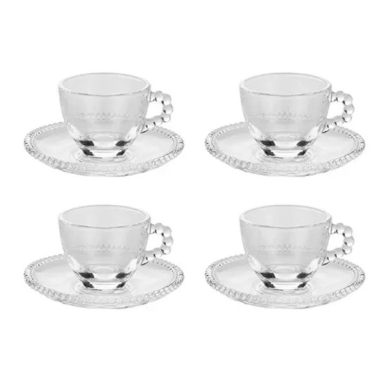 Conjunto Xícaras Cristal Com Pires Pearl 4 Peças 
