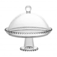 Prato Para Bolo Cristal Pearl Com Pé E Tampa