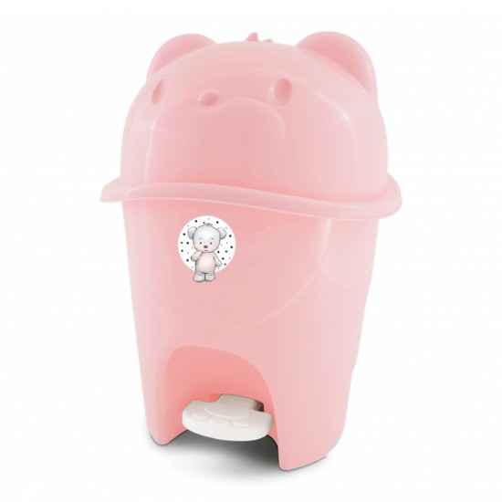 Lixeira Ursinho Com Pedal Rosa Bebê