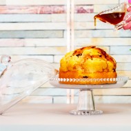 Prato Para Bolo Cristal Pearl Com Pé E Tampa