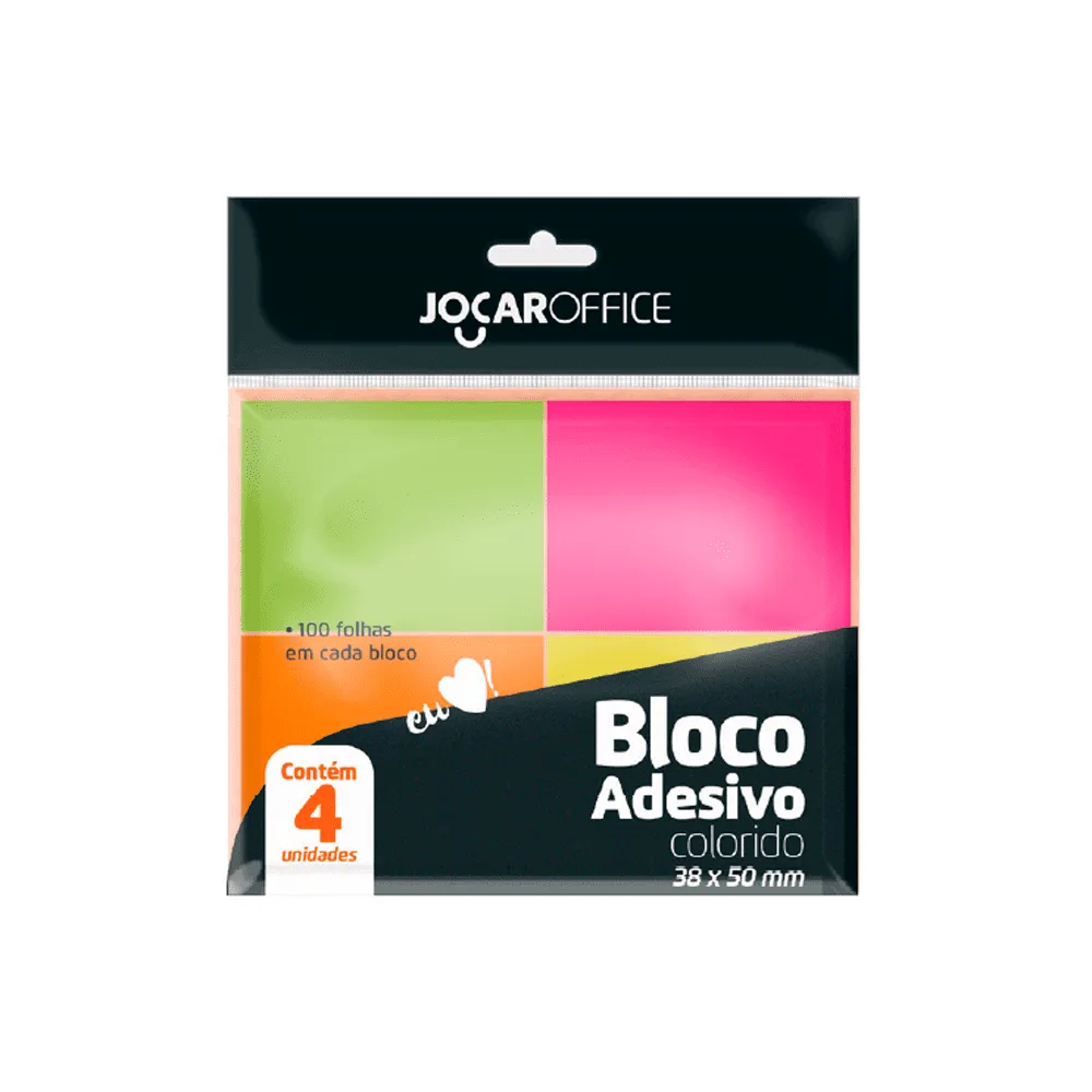 Bloco Adesivo Colorido Neon - Jocar Office 