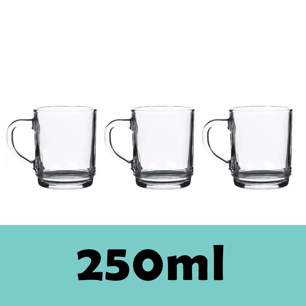 Jogo de 3 Canecas Clear 250ml em Vidro 