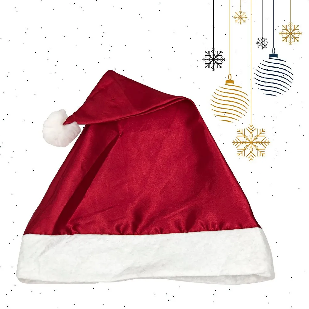 Gorro de Papai Noel Cetim Vermelho e Branco